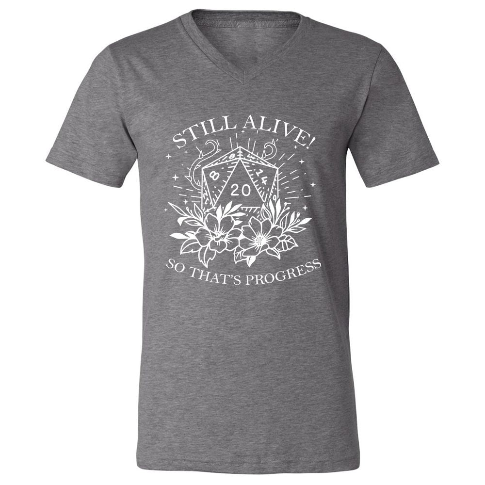 2710 Still Alive! So That’s Progress Unisex V-Neck T-Shirt - Deep Heather - 13