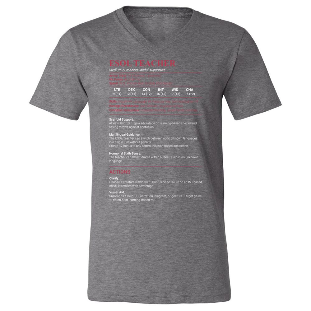 ESOL Teacher Unisex V-Neck T-Shirt - Deep Heather - 13