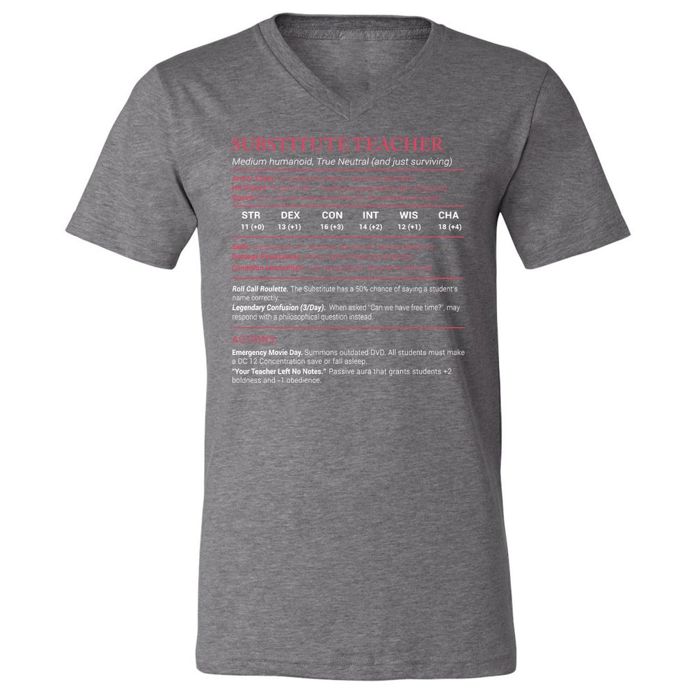Substitute Teacher Stats Unisex V-Neck T-Shirt - Deep Heather - 13