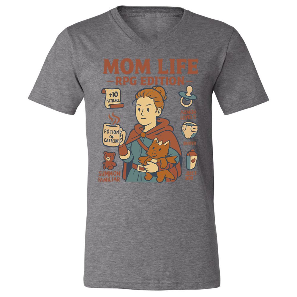 Mom Life RPG Edition Unisex V-Neck T-Shirt - Deep Heather - 13