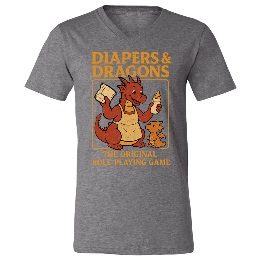 Diapers & Dragons Unisex V-Neck T-Shirt - Deep Heather - 13