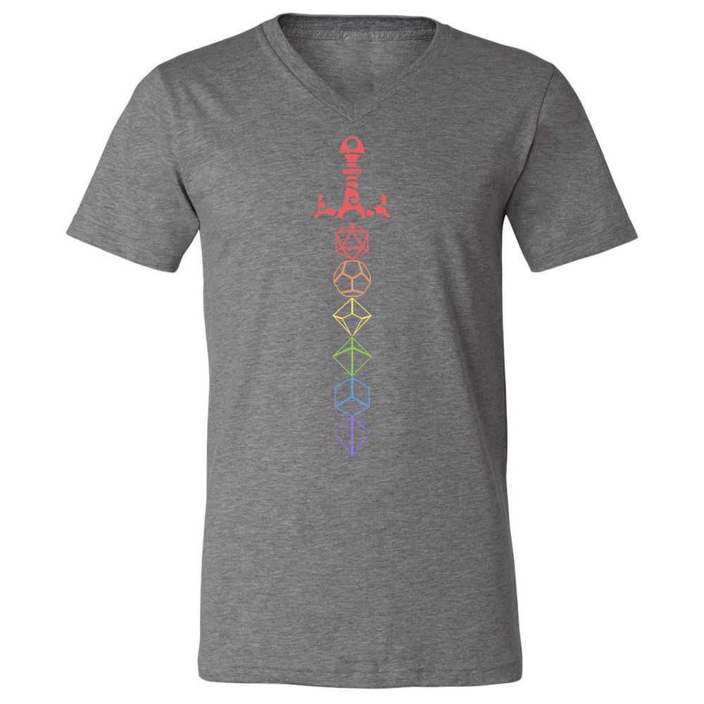 Rainbow Dice Sword LGBT Unisex V-Neck T-Shirt - Deep Heather - 13