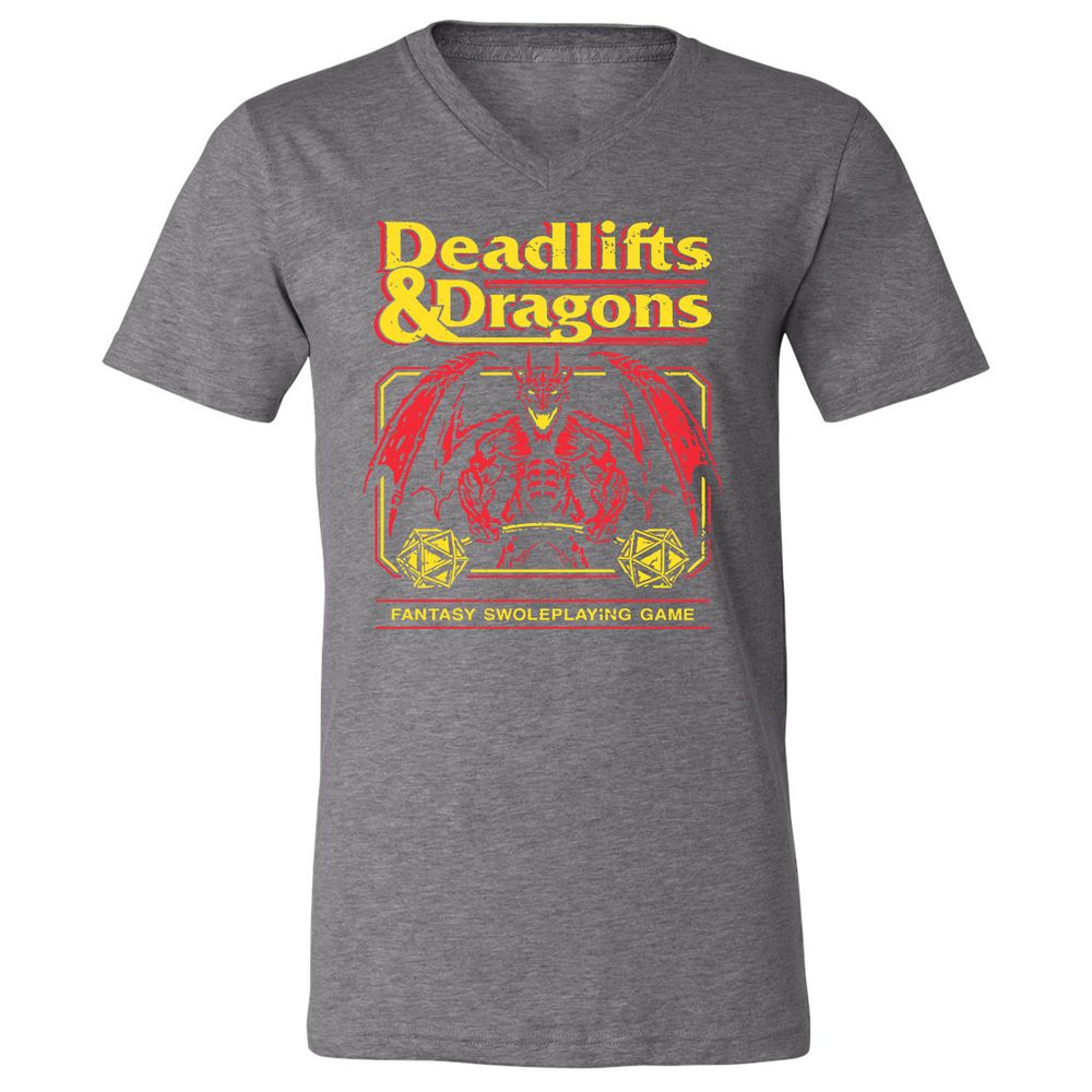 Deadlifts And Dragons Unisex V-Neck T-Shirt - Deep Heather - 13
