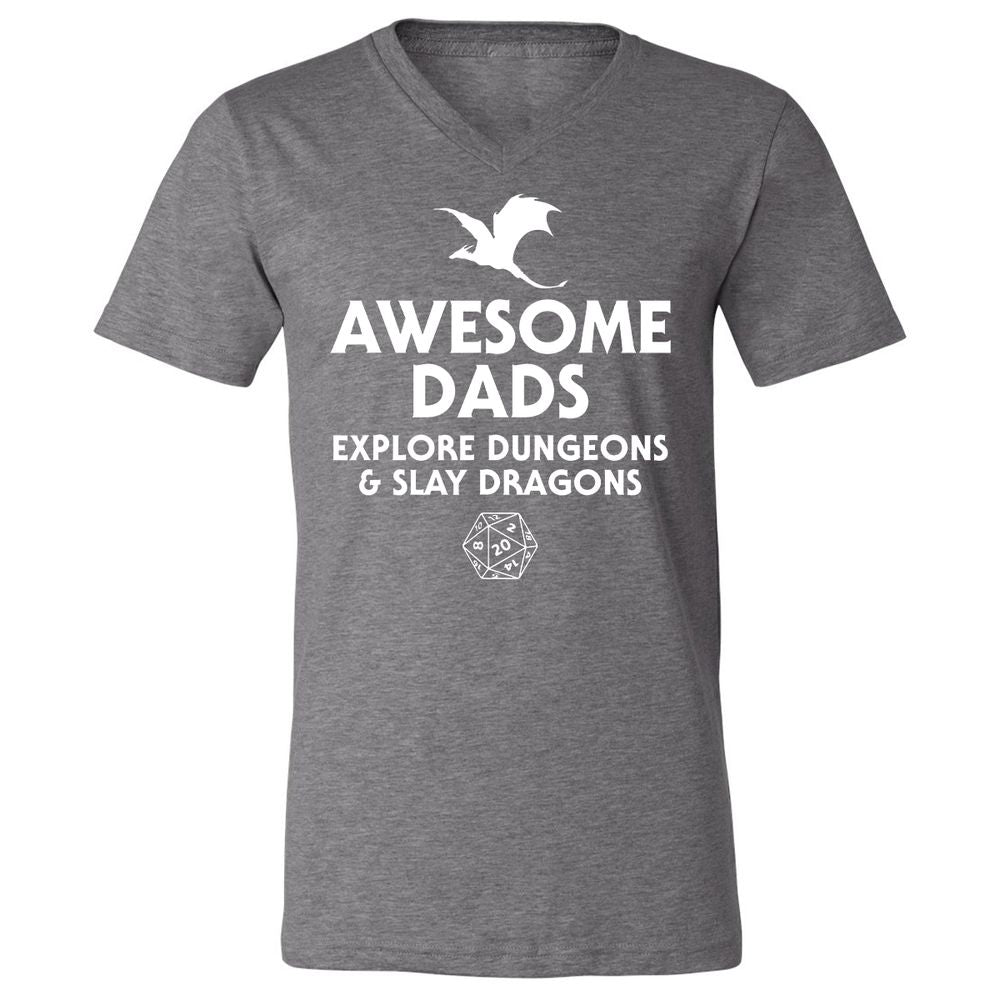 Awesome Dads Slay Dragons Unisex V-Neck T-Shirt - Deep Heather - 13