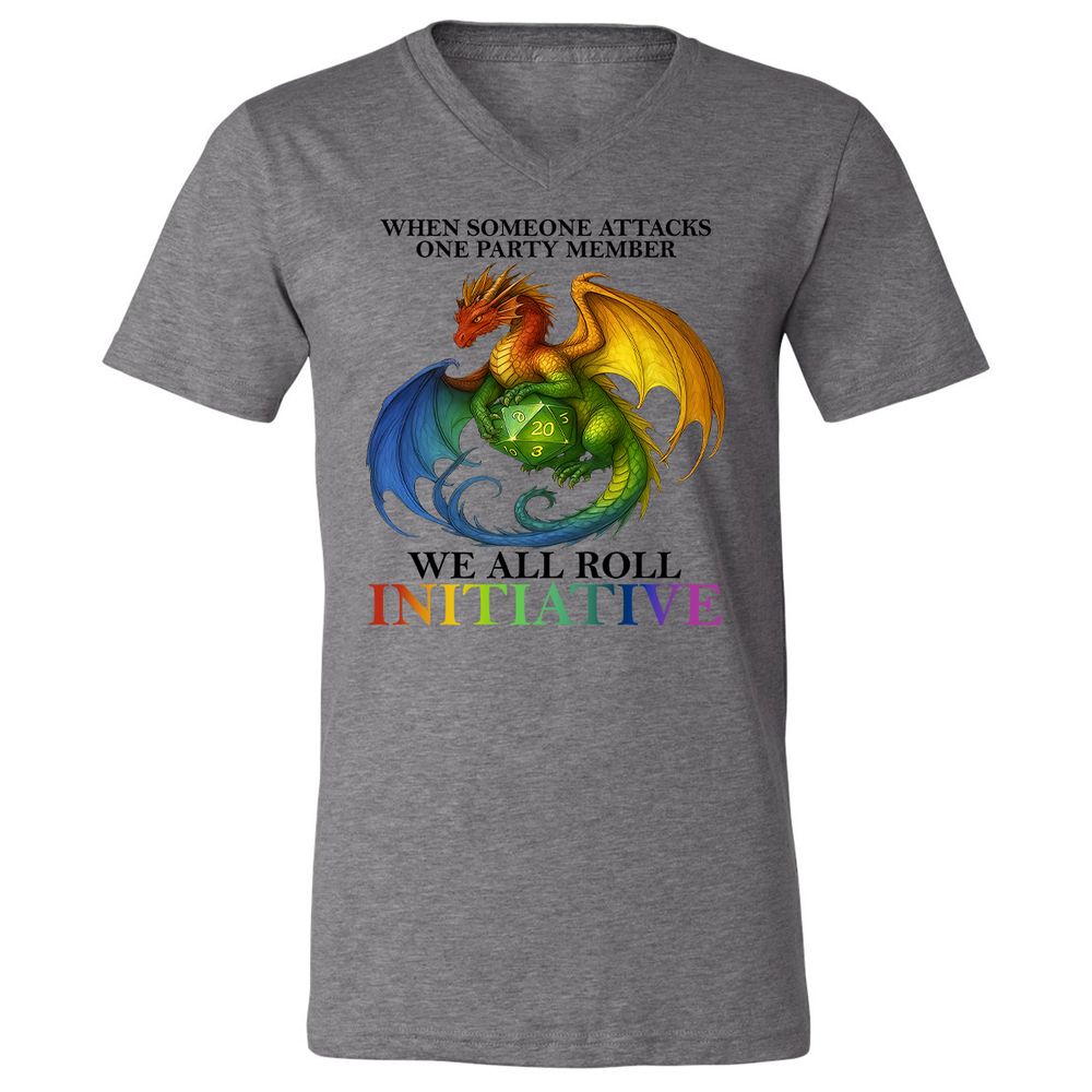 Dragon We All Roll For Initiative Unisex V-Neck T-Shirt - Deep Heather - 13