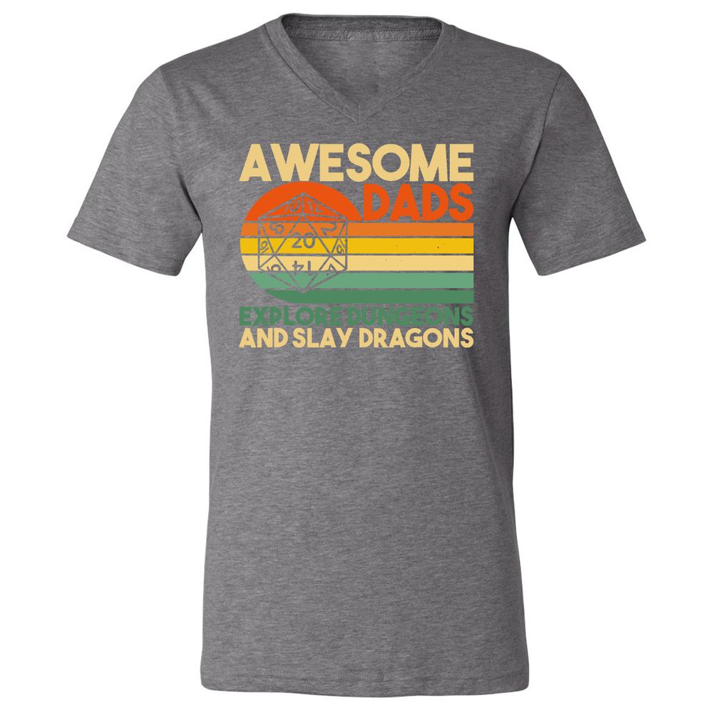 Awesome Dads Explore Dungeons Unisex V-Neck T-Shirt - Deep Heather - 13