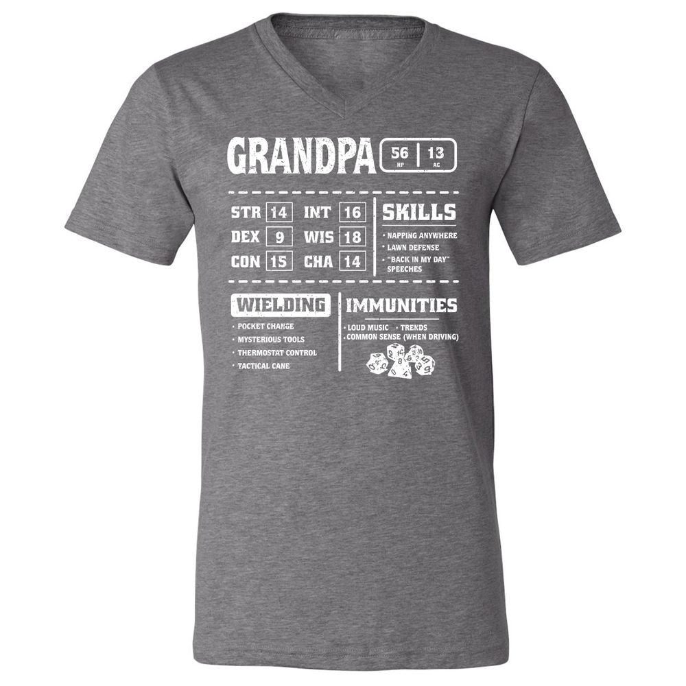 Grandpa Stats 2 Unisex V-Neck T-Shirt - Deep Heather - 13