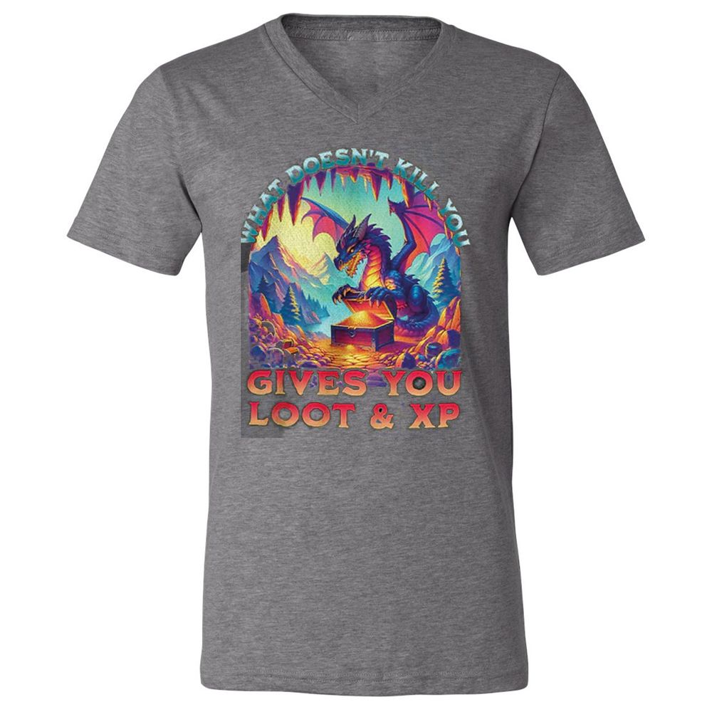 What Doesn't Kill You Give You Loot & XP Unisex V-Neck T-Shirt - Deep Heather - 13
