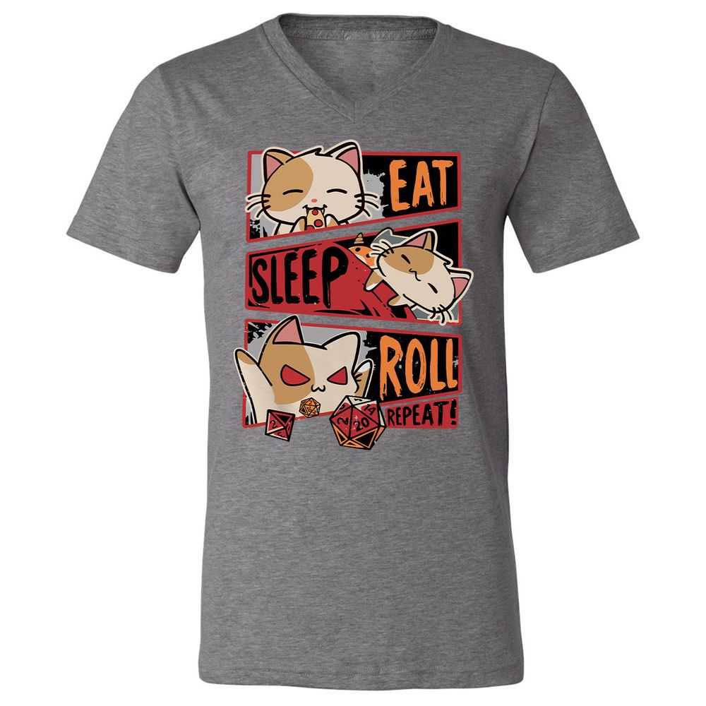 Eat Sleep Roll Repeat Unisex V-Neck T-Shirt - Deep Heather - 13