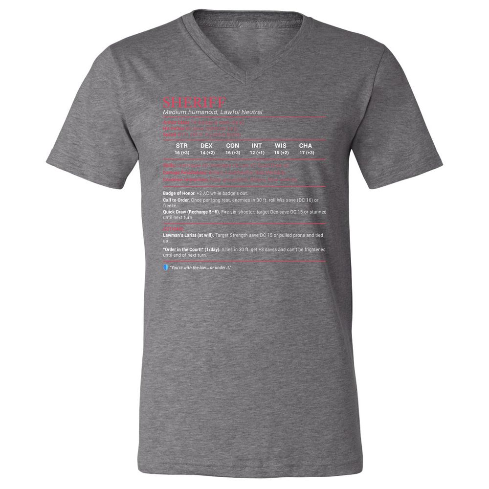 Sheriff Stats Unisex V-Neck T-Shirt - Deep Heather - 13