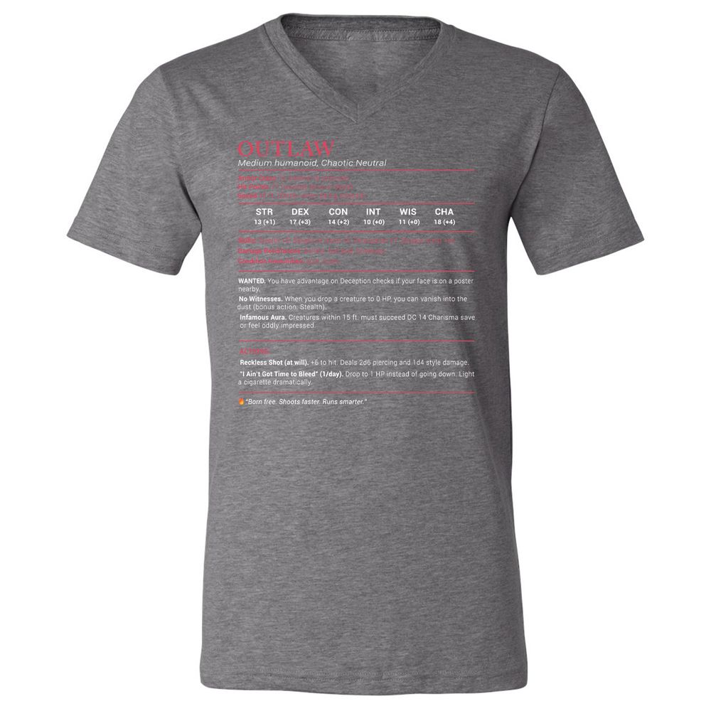 Outlaw Stats Unisex V-Neck T-Shirt - Deep Heather - 13