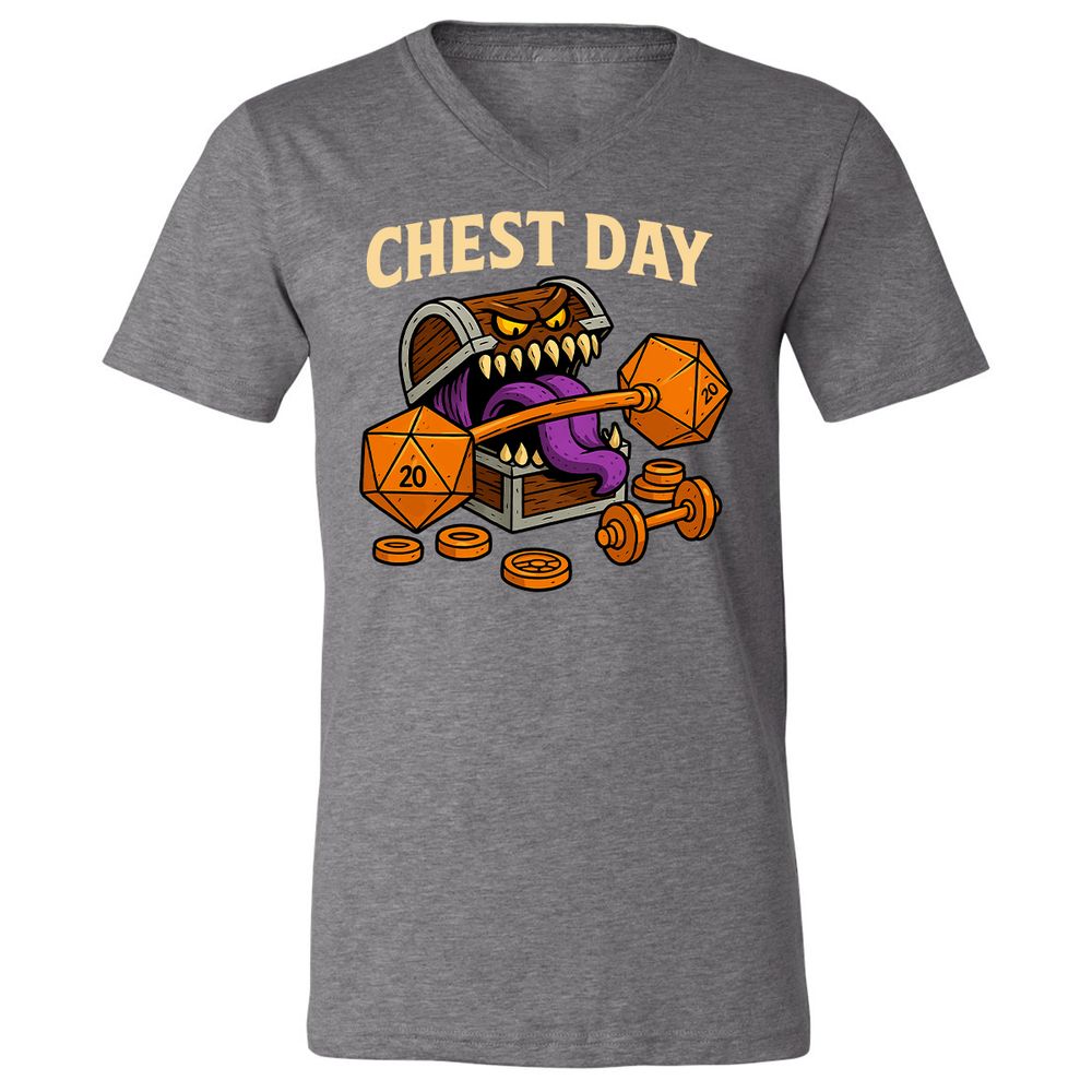 Chest Day Unisex V-Neck T-Shirt - Deep Heather - 13