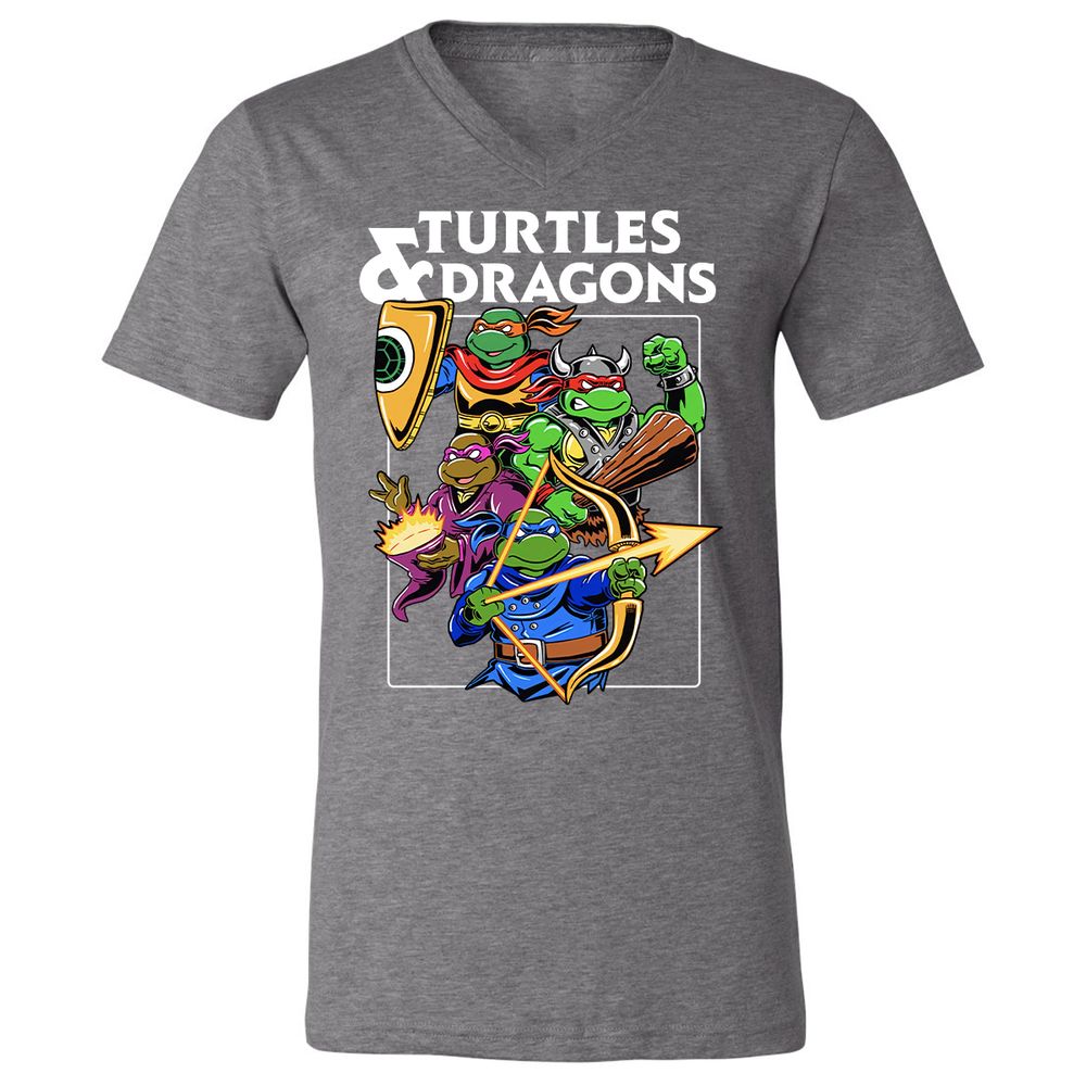 Turtles & Dragons Unisex V-Neck T-Shirt - Deep Heather - 13