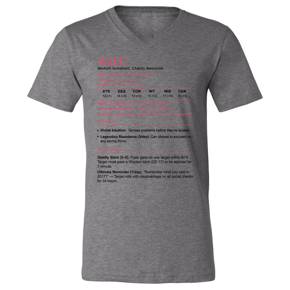 Wife Stats 2 Unisex V-Neck T-Shirt - Deep Heather - 13