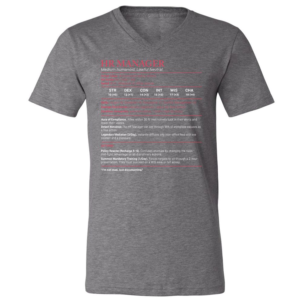 HR Manager Stats Unisex V-Neck T-Shirt - Deep Heather - 13