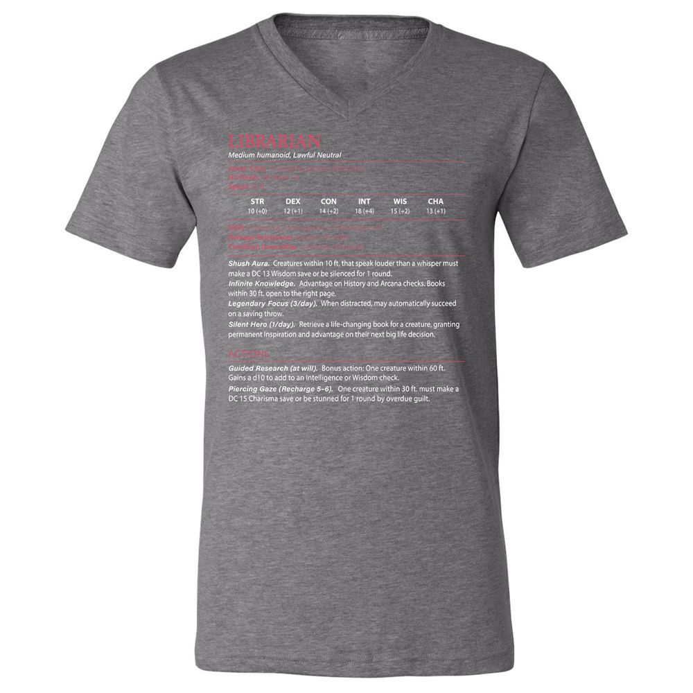 Librarian Stats Unisex V-Neck T-Shirt - Deep Heather - 13