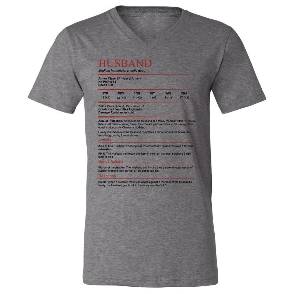 Husband White Unisex V-Neck T-Shirt - Deep Heather - 13