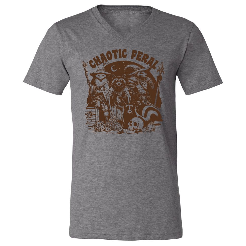 Raccoon Chaotic Feral Unisex V-Neck T-Shirt - Deep Heather - 13