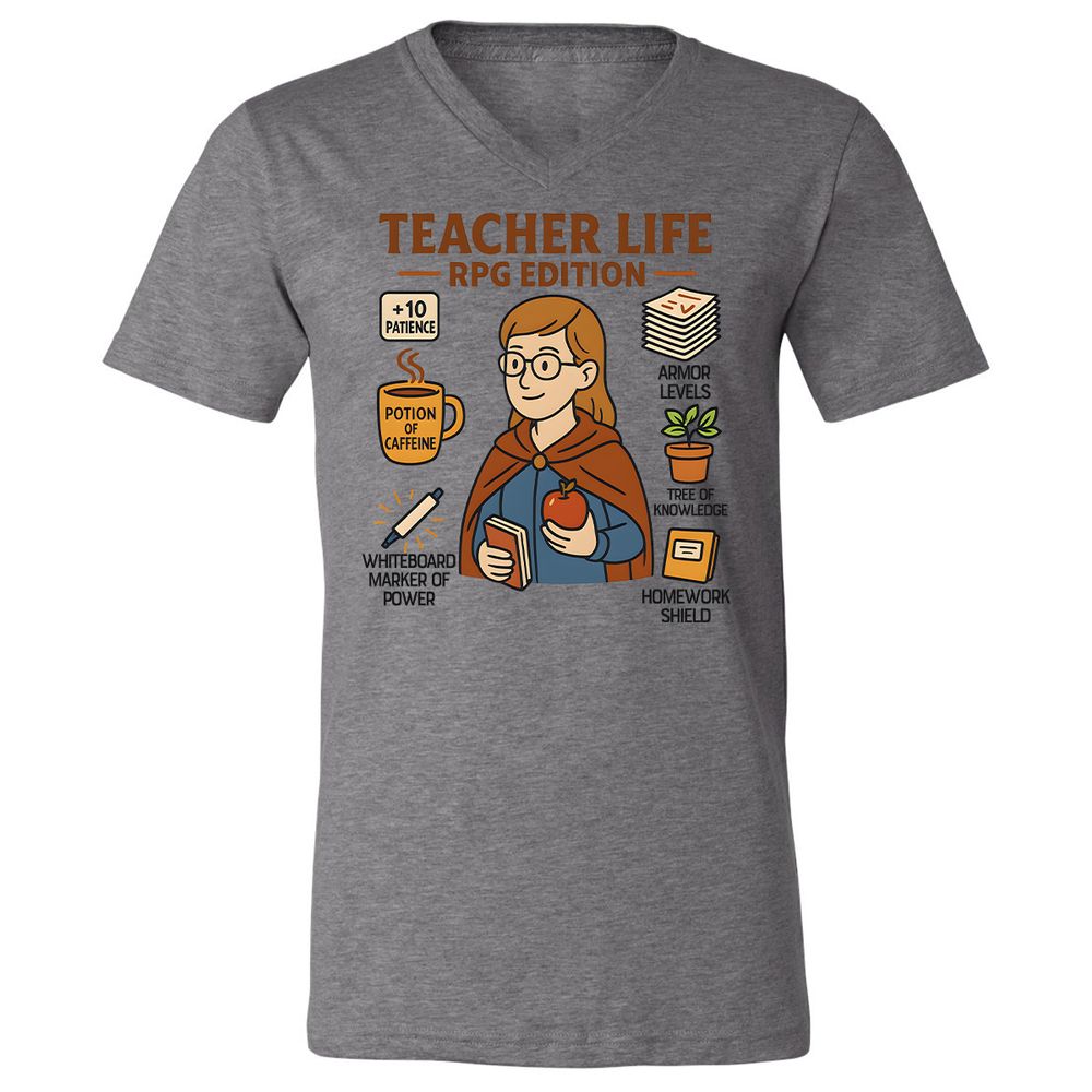 Teacher Life RPG Edition Unisex V-Neck T-Shirt - Deep Heather - 13