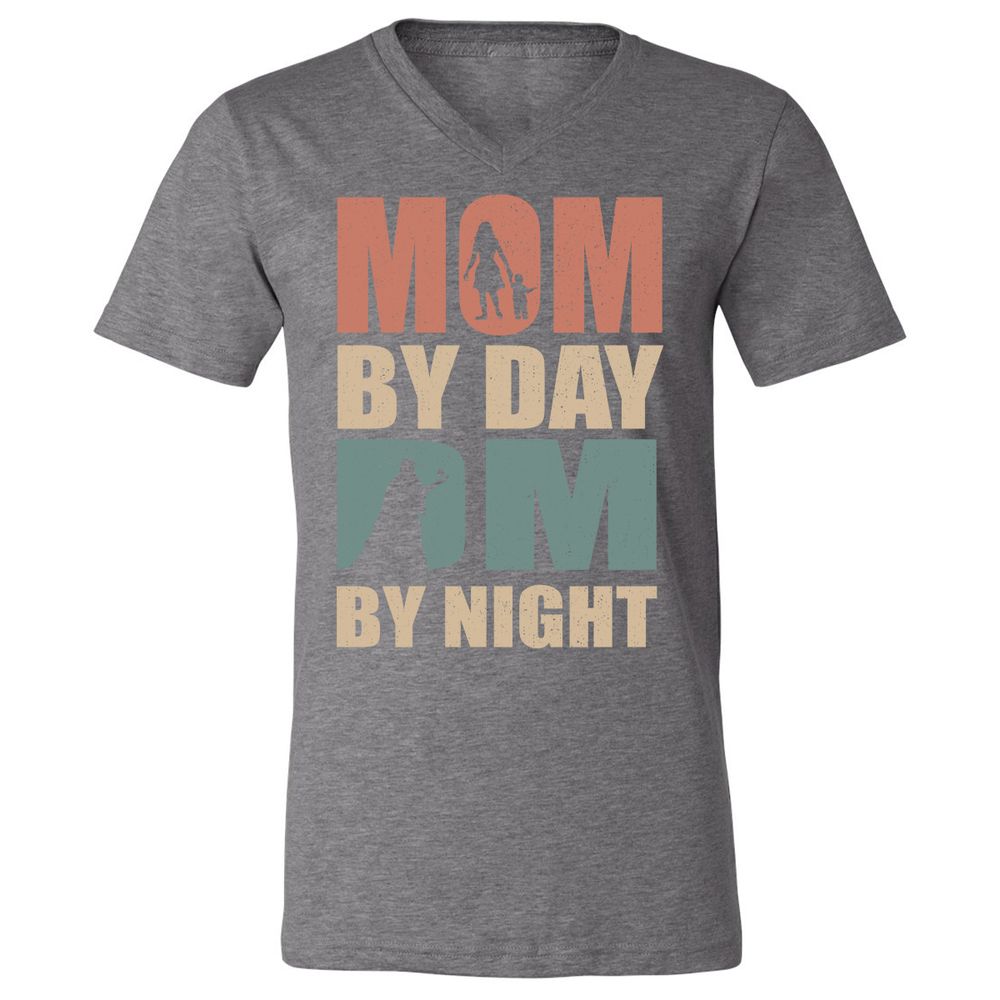 Mom By Day DM By Night Unisex V-Neck T-Shirt - Deep Heather - 13
