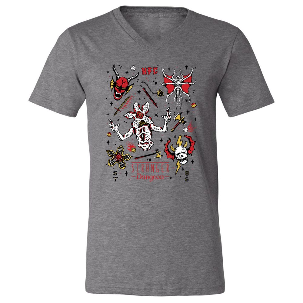 STRANGER DUNGEON Unisex V-Neck T-Shirt - Deep Heather - 13