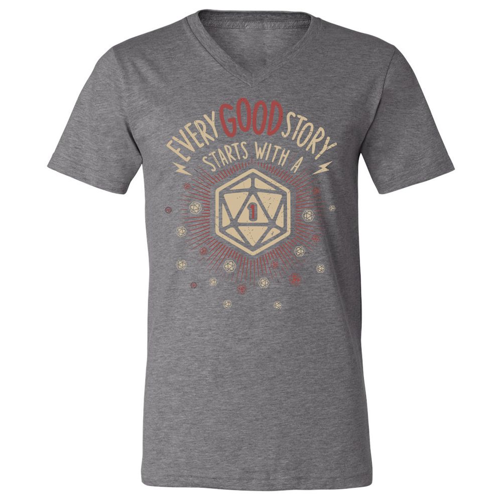 Good Story Starts With A 1 Unisex V-Neck T-Shirt - Deep Heather - 13