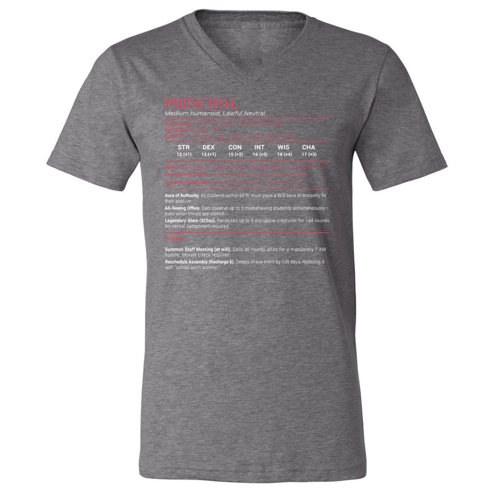 Principal Stats Unisex V-Neck T-Shirt - Deep Heather - 13