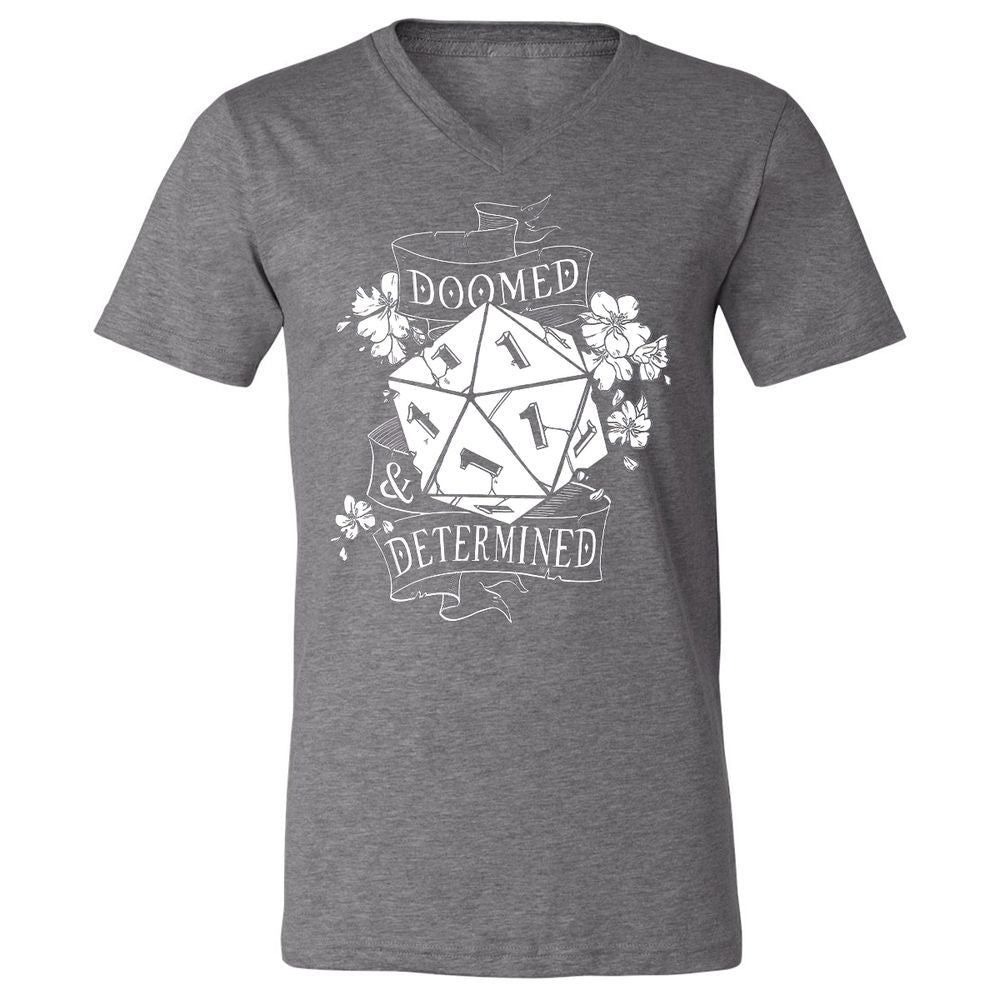 Doomed Determined Unisex V-Neck T-Shirt - Deep Heather - 13