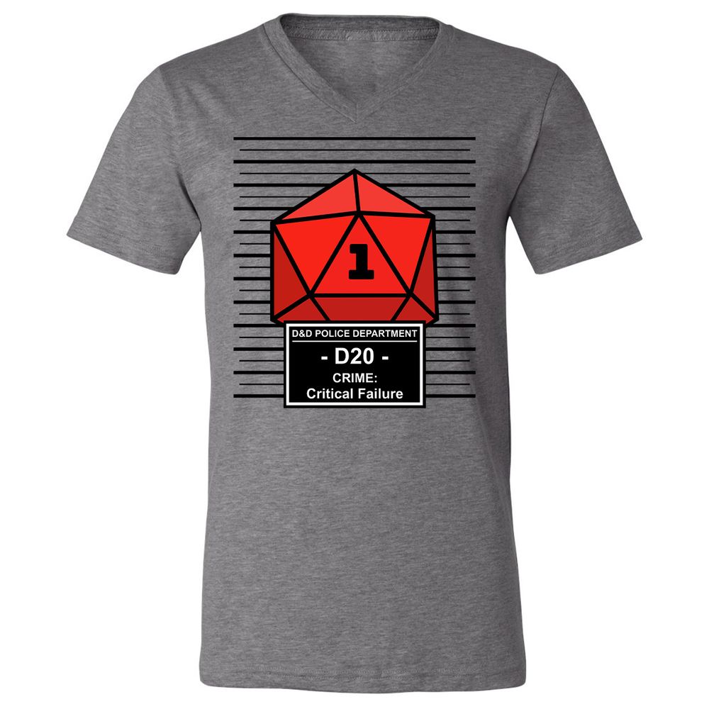D20 Arrested For Critical Failure Unisex V-Neck T-Shirt - Deep Heather - 13