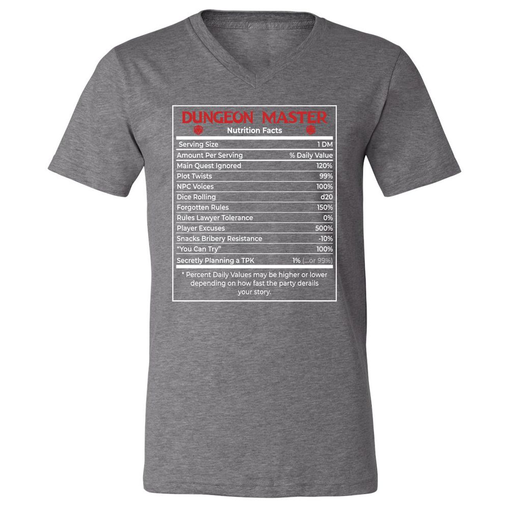 Dungeon Master Nutrition Facts Unisex V-Neck T-Shirt - Deep Heather - 13