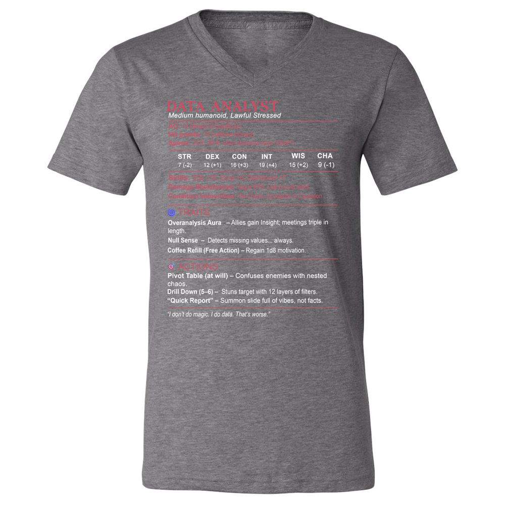 Data Analyst Stats Unisex V-Neck T-Shirt - Deep Heather - 13