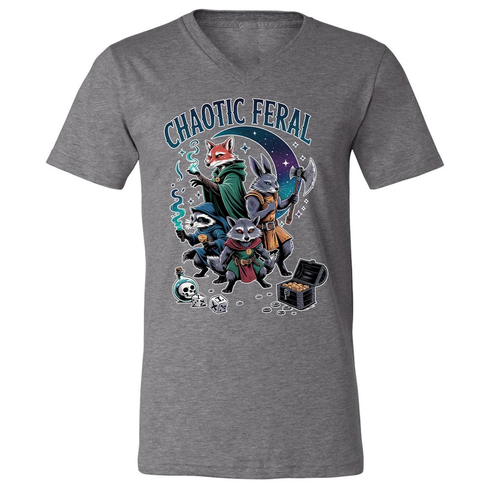 Chaotic Feral Unisex V-Neck T-Shirt - Deep Heather - 13