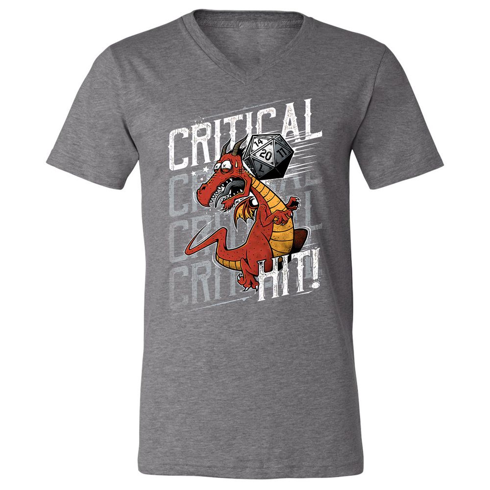 Funny Dragon Critical Hit Unisex V-Neck T-Shirt - Deep Heather - 13