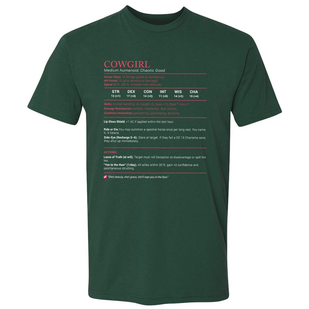 Cowgirl Stats Premium Unisex T-Shirt - Forest Green - 13