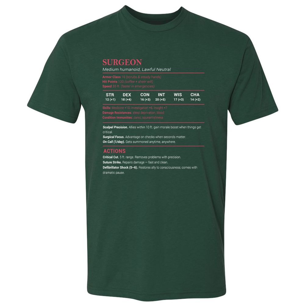 Surgeon Stats Premium Unisex T-Shirt - Forest Green - 13