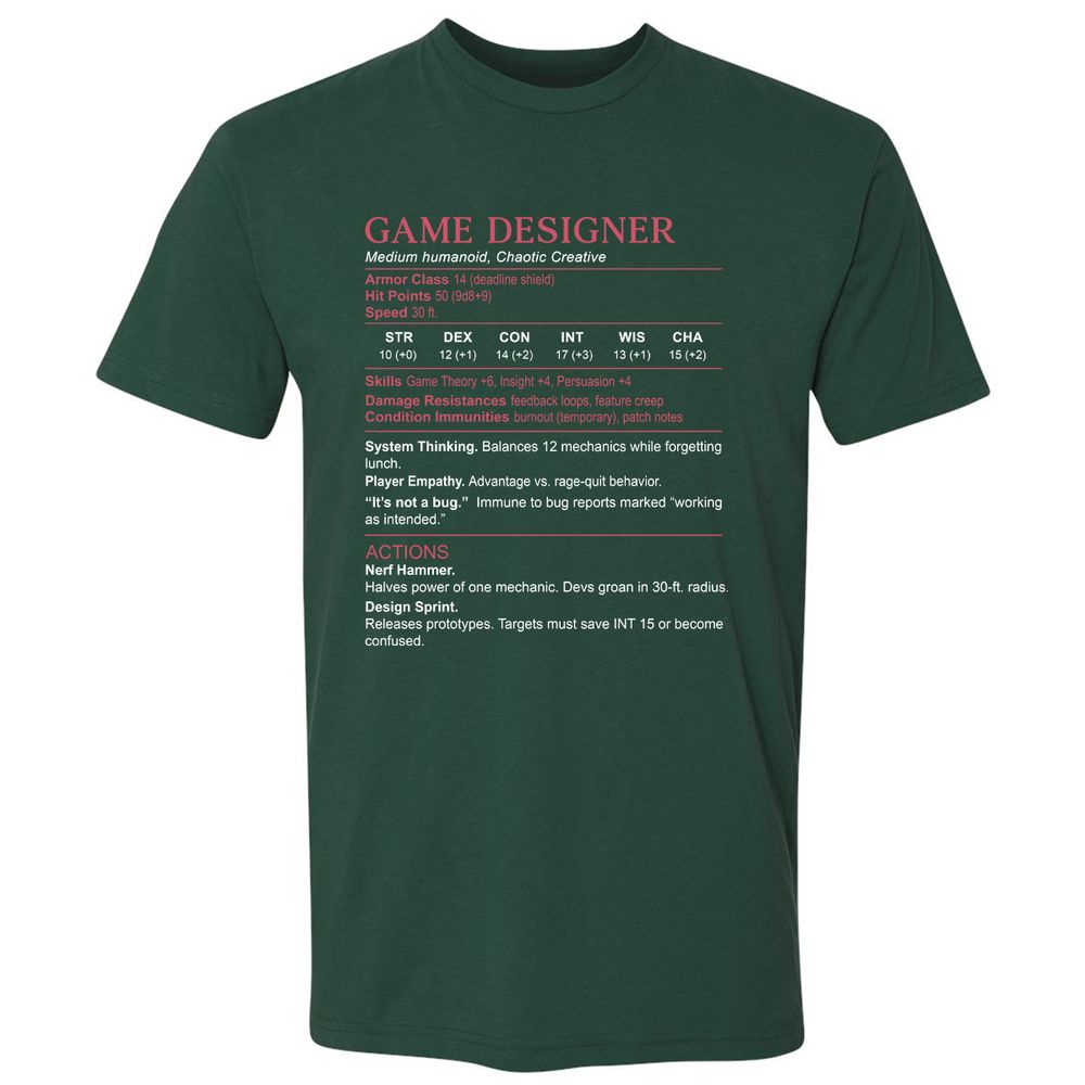 Game Designer Stats Premium Unisex T-Shirt - Forest Green - 13