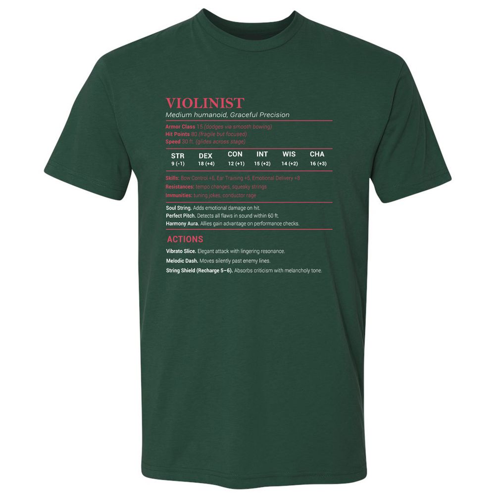 Violinist Stats Premium Unisex T-Shirt - Forest Green - 13