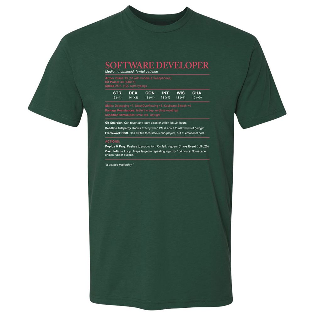 Software Developer Stats Premium Unisex T-Shirt - Forest Green - 13