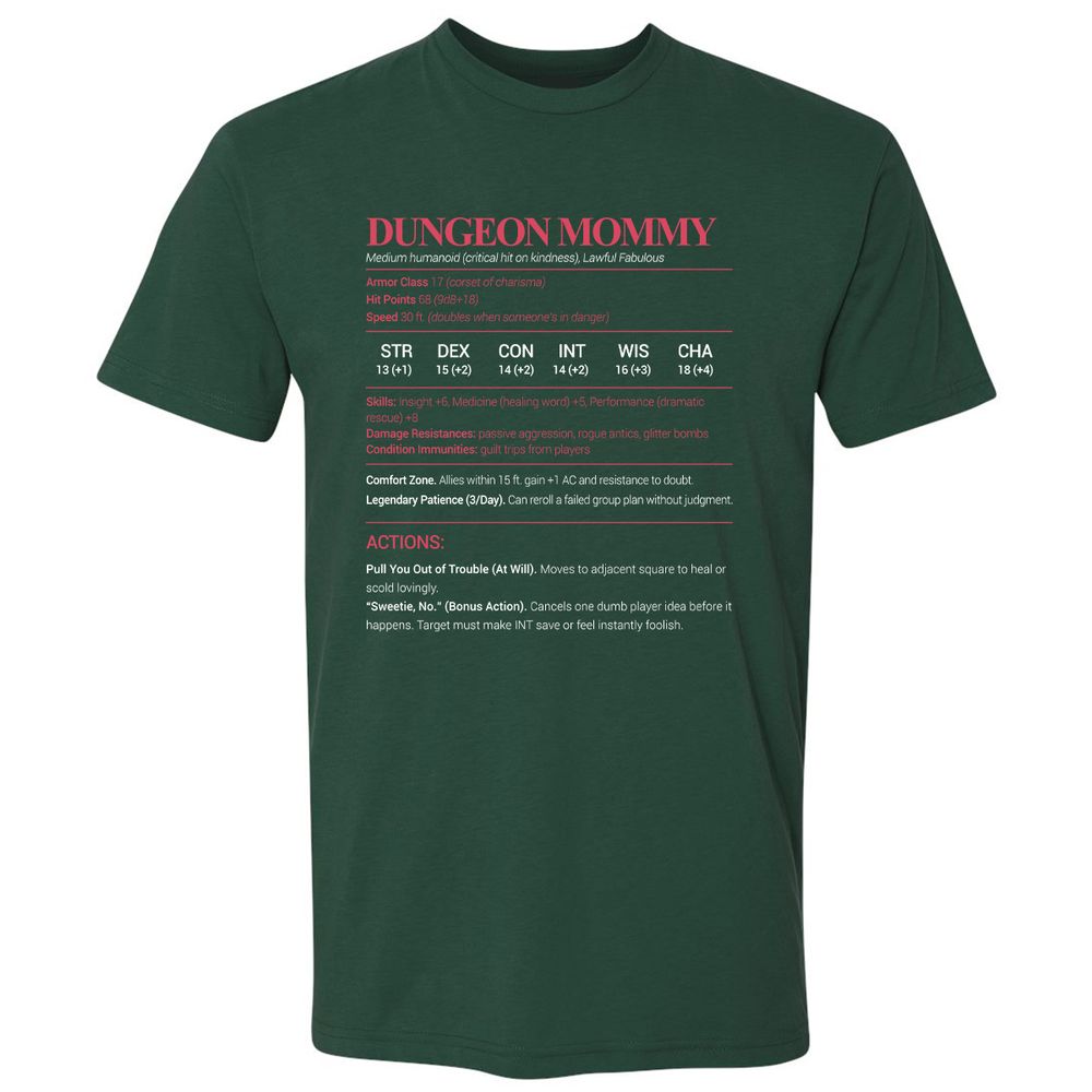 Dungeon Mommy Stats Premium Unisex T-Shirt - Forest Green - 13