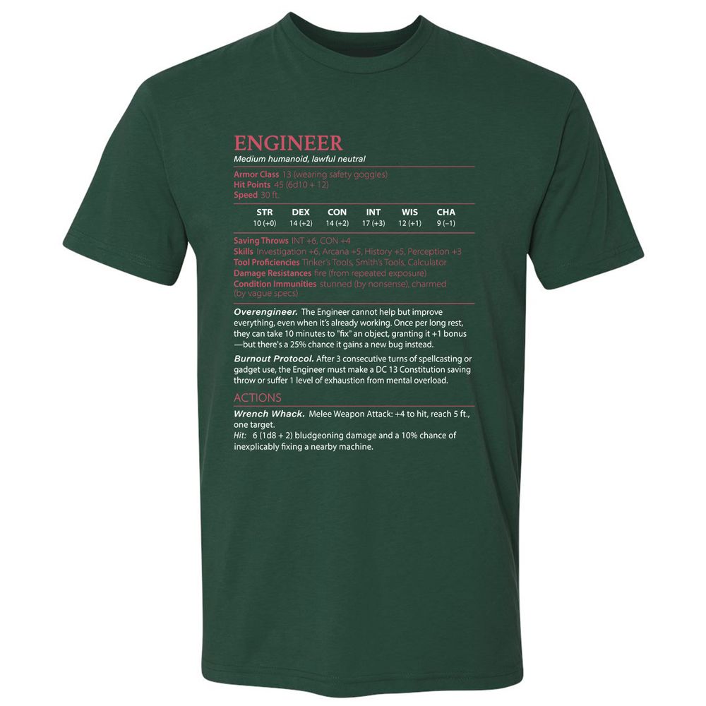 Engineer Stats Premium Unisex T-Shirt - Forest Green - 13
