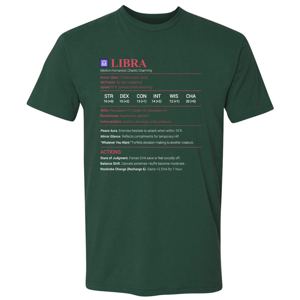 Libra Stats Premium Unisex T-Shirt - Forest Green - 13