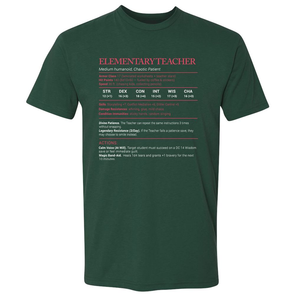 Elementary Teacher Stats Premium Unisex T-Shirt - Forest Green - 13