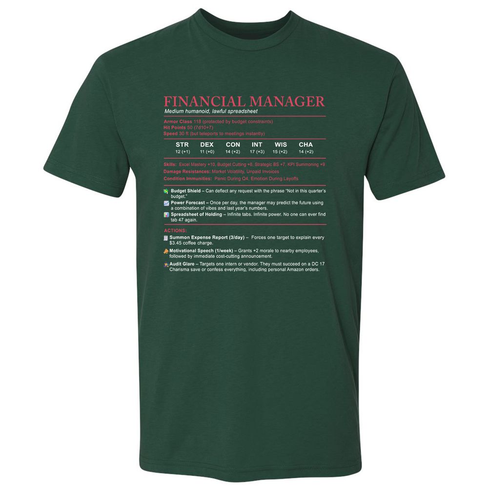 Financial Manager Stats Premium Unisex T-Shirt - Forest Green - 13