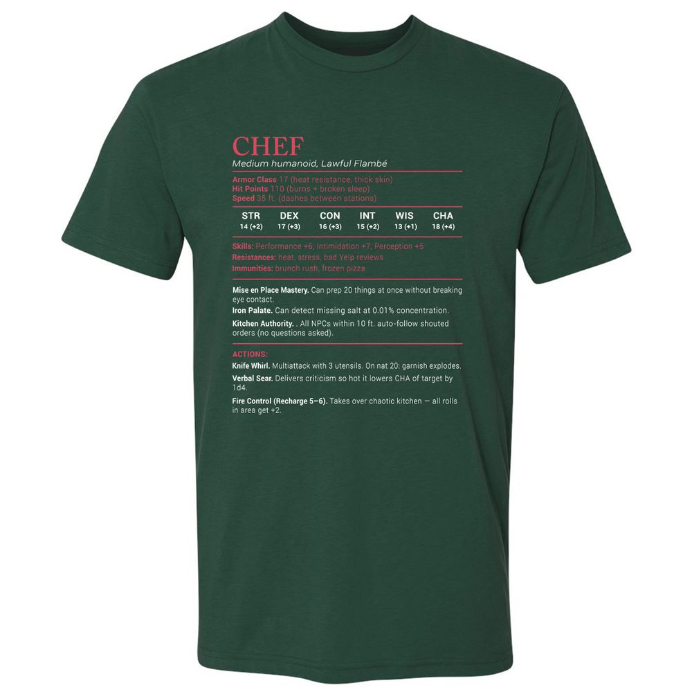 Chef Stats Premium Unisex T-Shirt - Forest Green - 13