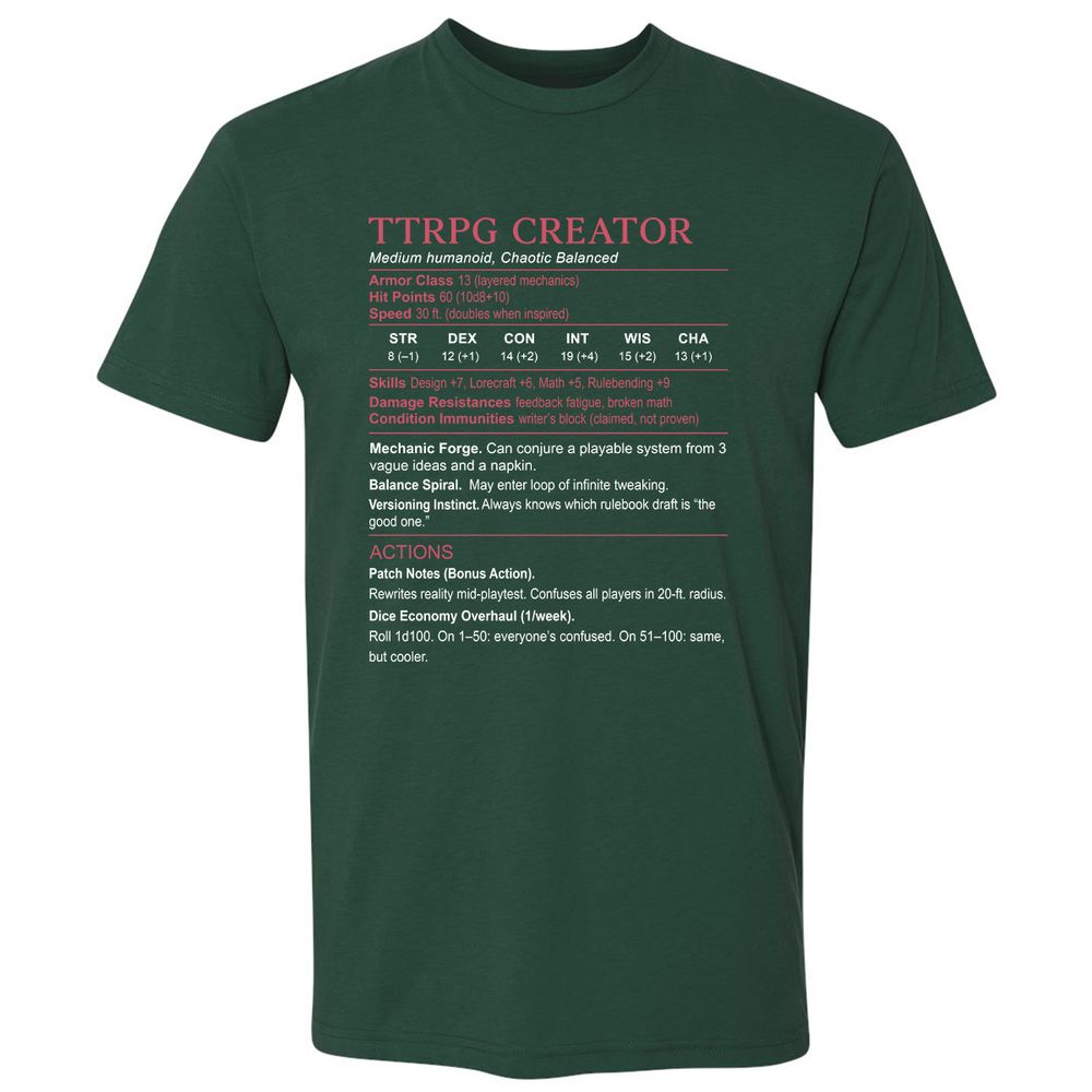 TTRPG Creator Stats Premium Unisex T-Shirt - Forest Green - 13