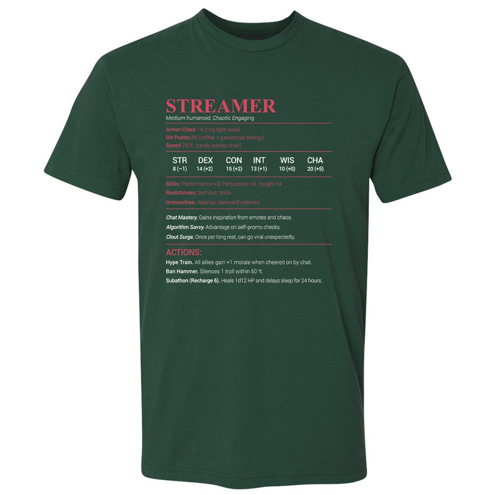 Streamer Stats Premium Unisex T-Shirt - Forest Green - 13