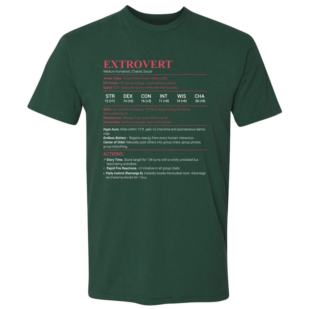 Extrovert Stats Premium Unisex T-Shirt - Forest Green - 13