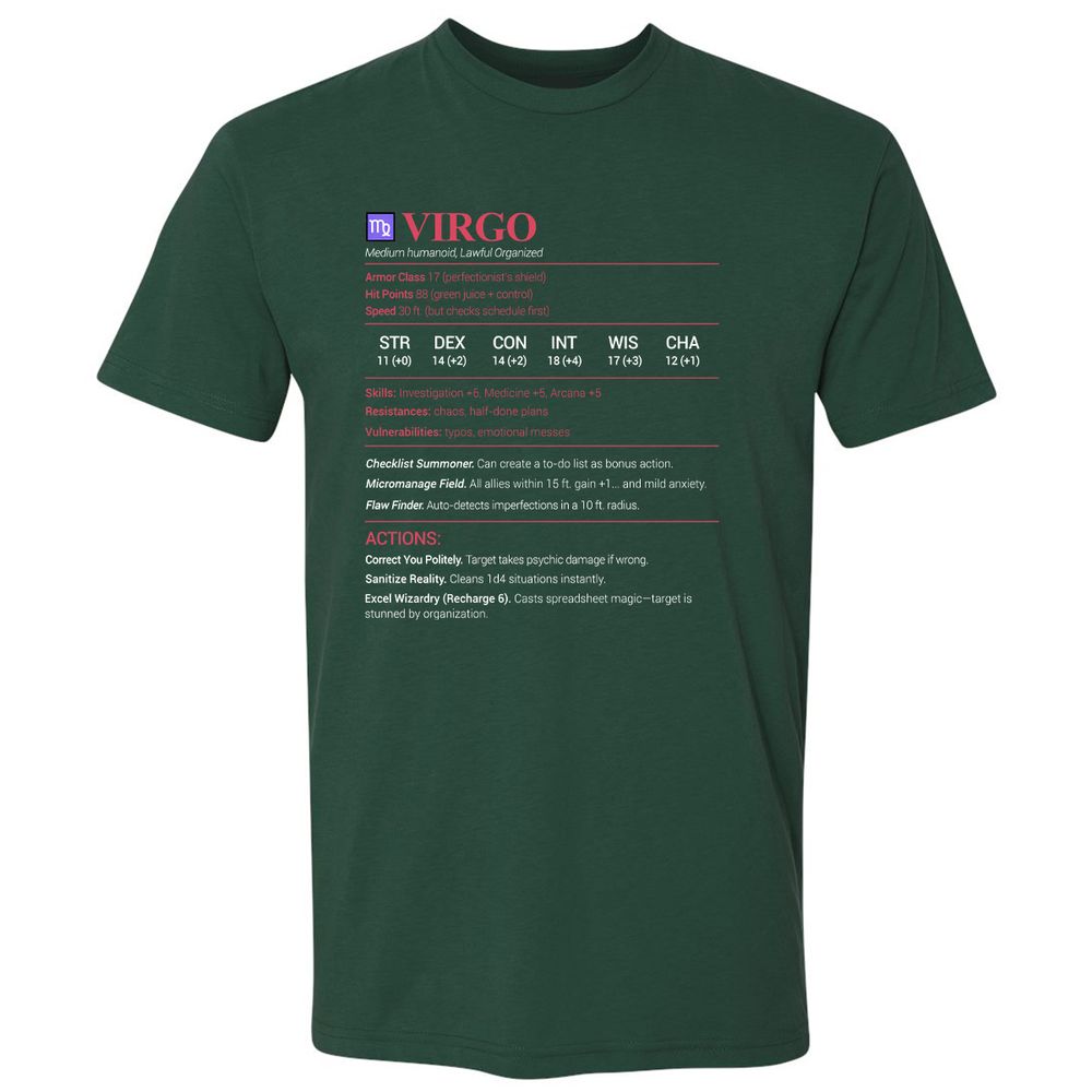 Virgo Stats Premium Unisex T-Shirt - Forest Green - 13