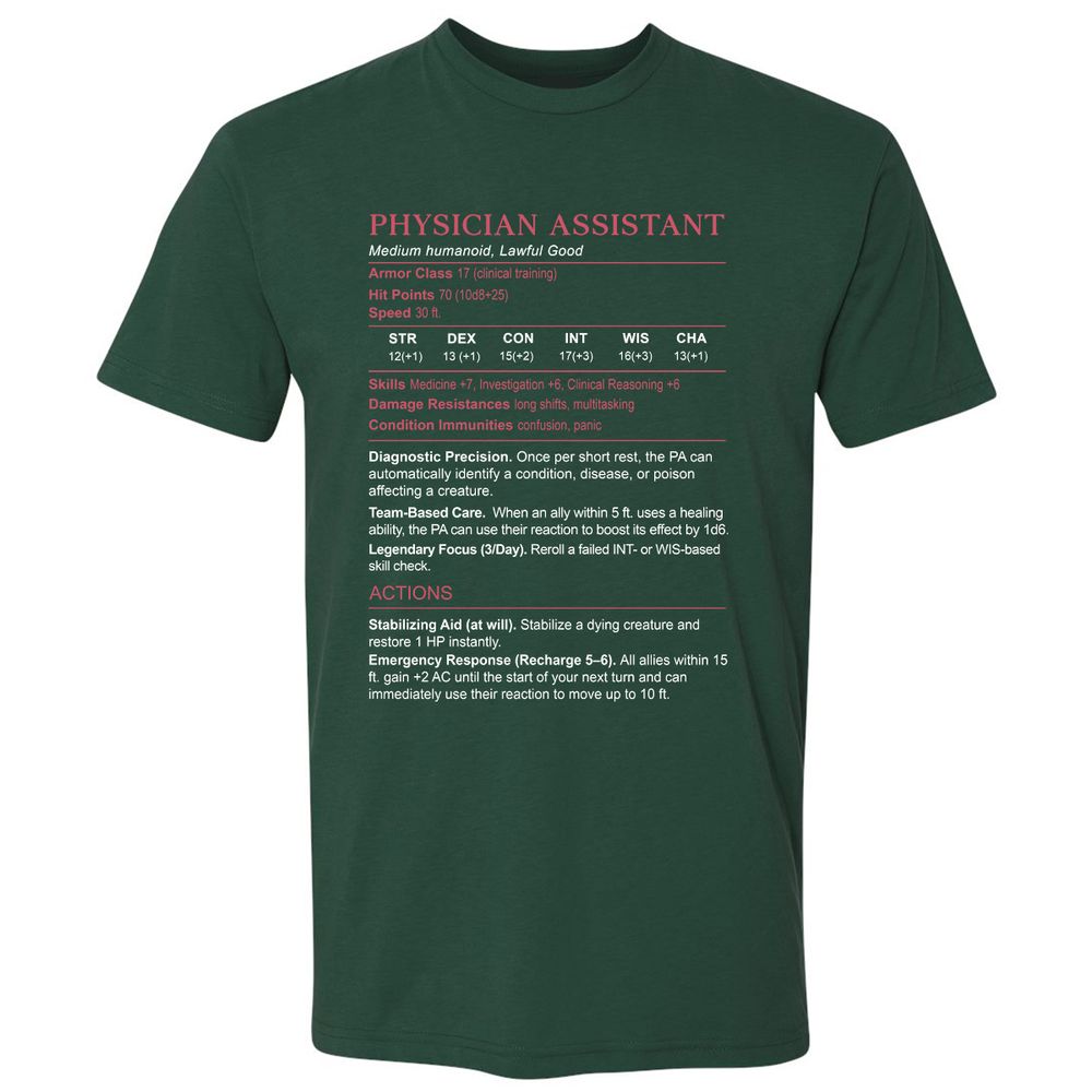 PHYSICIAN ASSISTANT Stats Premium Unisex T-Shirt - Forest Green - 13