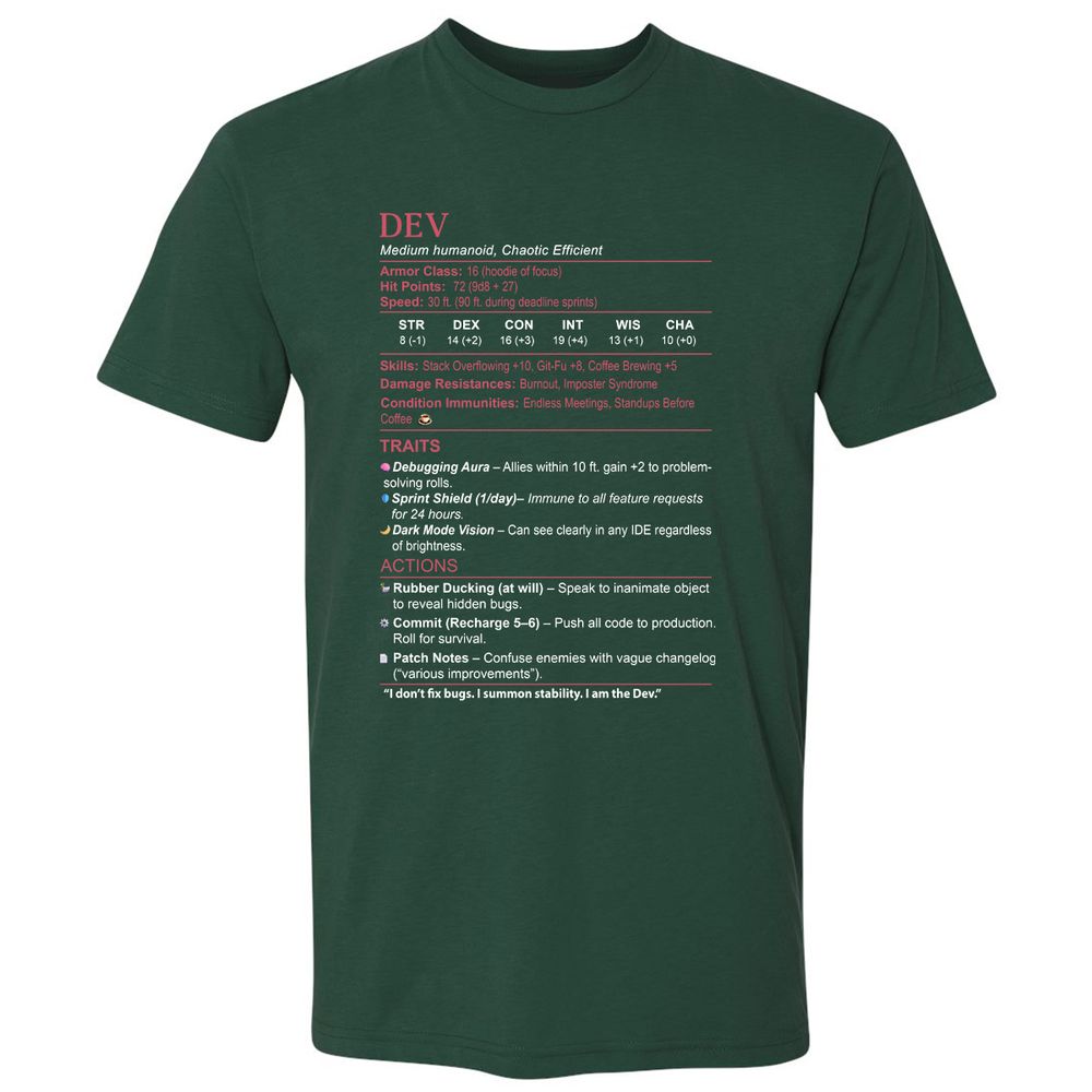 DEV Stats Premium Unisex T-Shirt - Forest Green - 13